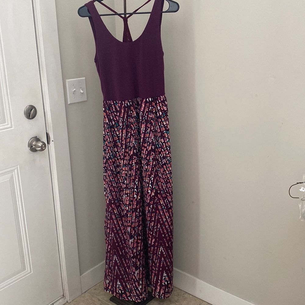 Love Fire Plum Crochet Racerback Geometric Print Maxi Dress Womens Medium M